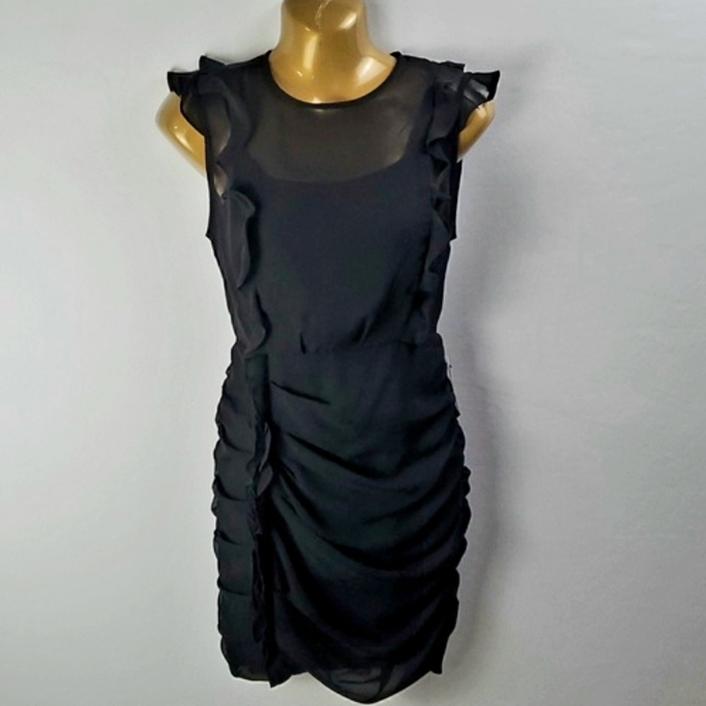 Express Whimsygoth Glam Black Ruffled Mini Sheer Sleeveless Dress‎ Sz XS -NWT